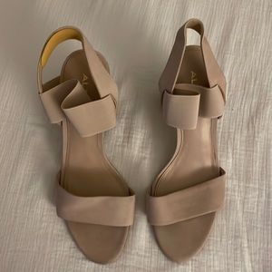 Nude Aldo Heels with Wood Texture Block Heel